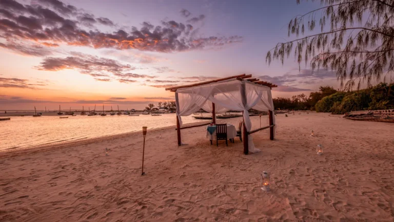 kilindi-zanzibar-galleryromanticbeachdiningsetupundershadesunset-2