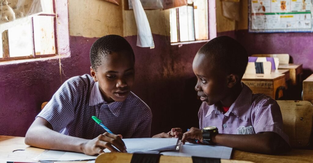 Tourist learning Swahili phrases with a local guide in Tanzania