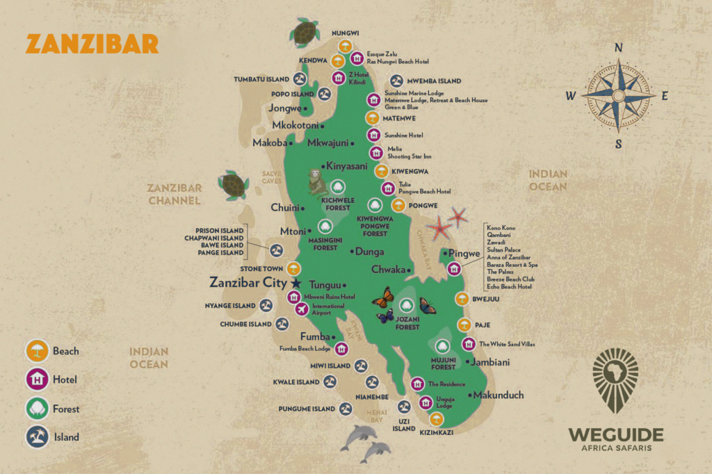 Map showing where Zanzibar is located in Africa, off the coast of Tanzania in the Indian Ocean