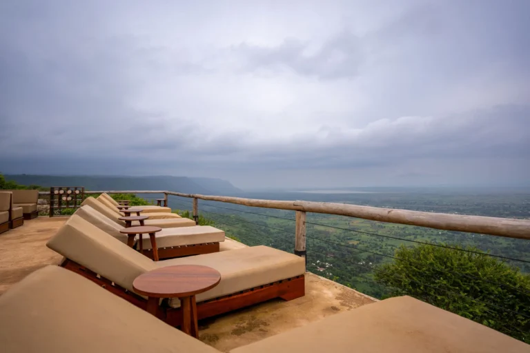Sunset view from the veranda at Manyara Best View Lodge overlooking Lake Manyara and the Rift Valley Escarpment Tanzania