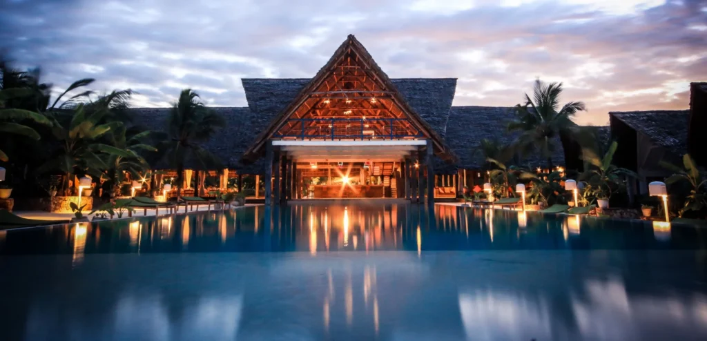 Fun Beach Resort Zanzibar spa and lounge under traditional makuti roof